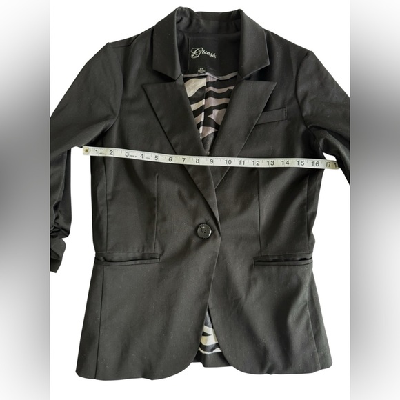 Guess Black Blazer Jacket Women’s  Small S/P Ruched Sleeves 3/4 Career Office - Picture 7 of 9